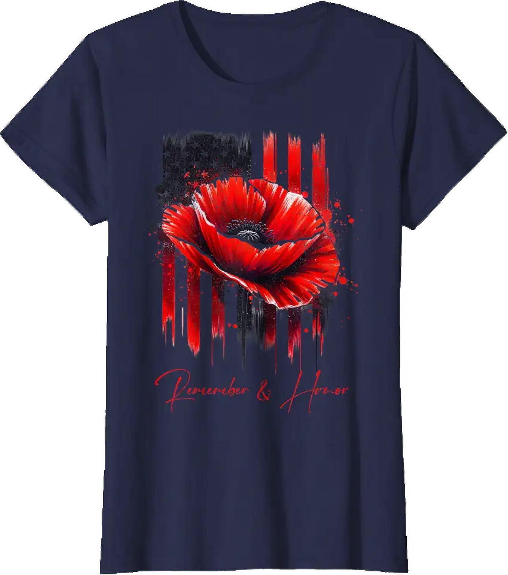 Veterans Day 2024 USA Memorial Day Red Poppy Flower Military TShirt