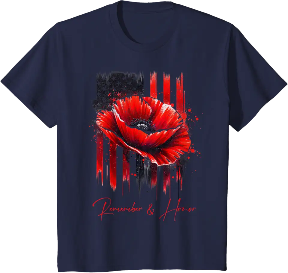 Veterans Day 2024 USA Memorial Day Red Poppy Flower Military TShirt