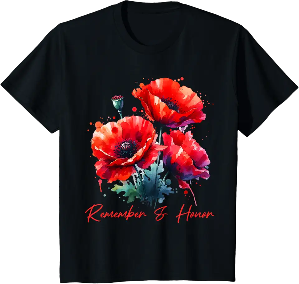 Veterans Day 2024 USA Memorial Day Red Poppy Flower Military TShirt