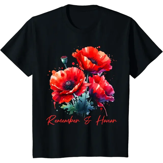 Veterans Day 2024 USA Memorial Day Red Poppy Flower Military TShirt