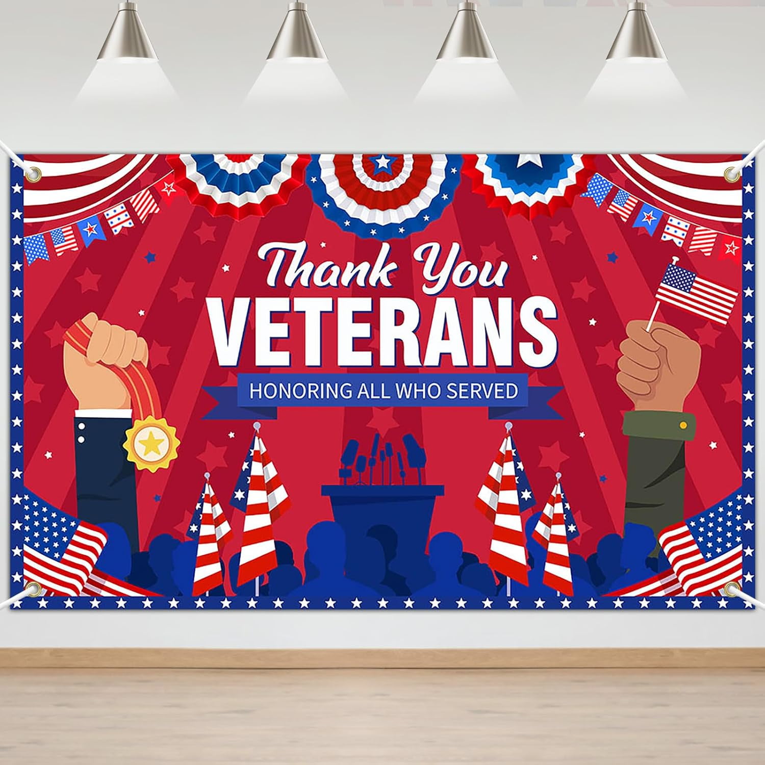 Mocsicka Patriotic Veterans Backdrop Banner - 70.8x43.3 Inch Thank You Military Party Decoration