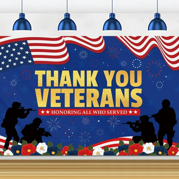 Veterans Day Decorations Backdrop 5x3Ft Thank You Veterans Day Backdrop Banner for Photography Patriotic Soldier Flower Pattern Party Wall Background Indoor Outdoor