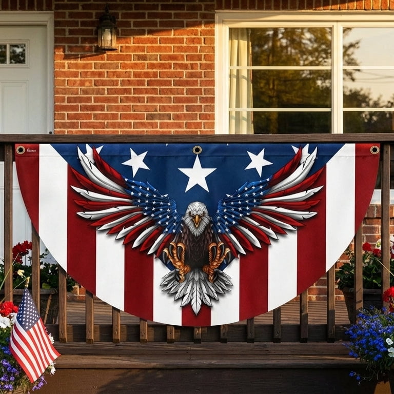 Veterans Day Eagle With American Flag Patriotic Bunting Fan Flag 18x36in