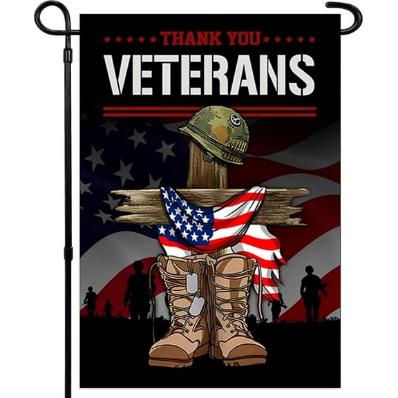 Veterans Day Garden Flag Vertical Double Sided Memorial Day, Fourth of July, Set of 2 Veterans House Flags 28x40 & Garden Flags 12x18 Double sided Veterans Day Patriotic Flag Decorations (Garden Flag)