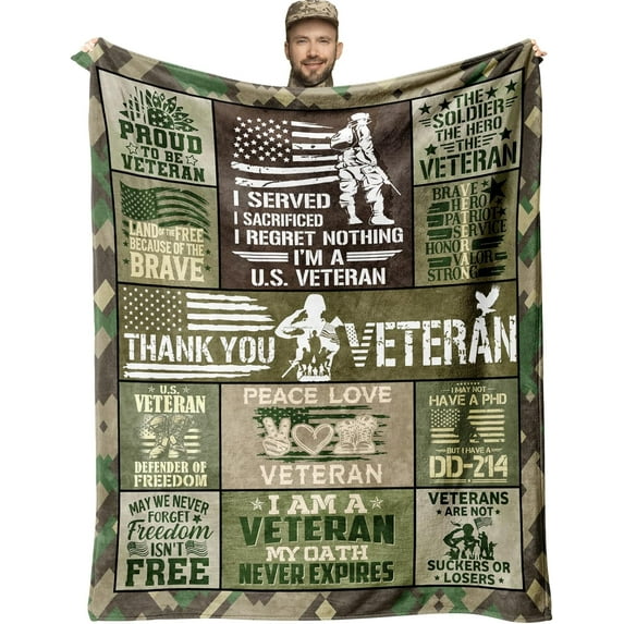 Veterans Day Gifts for Men, Veteran Gifts Throw Blanket 60" x 50", Gifts for Veterans Day, Army Veteran Gifts for Men/Him/Dad, Veterans Day Gifts for Army , Navy/Air Force/Army Veteran Gift Ideas
