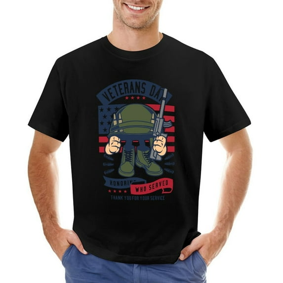 Veterans Day Men’s T-Shirt 100% Cotton Casual Short Sleeve Tops Gift Tee Black 3XL
