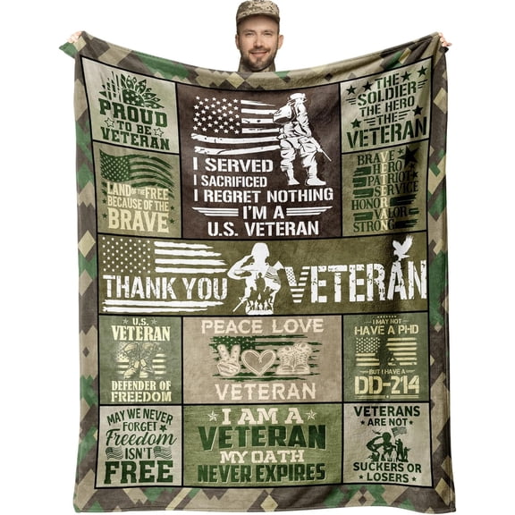 Veterans Gifts for Men, Veteran Gifts Throw Blanket 60" x 50", Gifts for Veterans Day, Army Veteran Gifts for Men/Him/Dad, Veterans Day Gifts for Army , Navy/Air Force/Army Veteran Gift Ideas