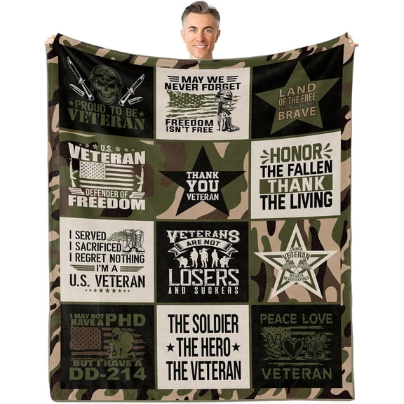 Veterans Gifts for Men, Vietnam Veteran Gifts for Men Dad, Army Veteran Gifts Ideas, Navy/Army/Air Force Veteran Gift, Veterans Day Gift, Hard Head Veteran Throw Blanket 60"X50"