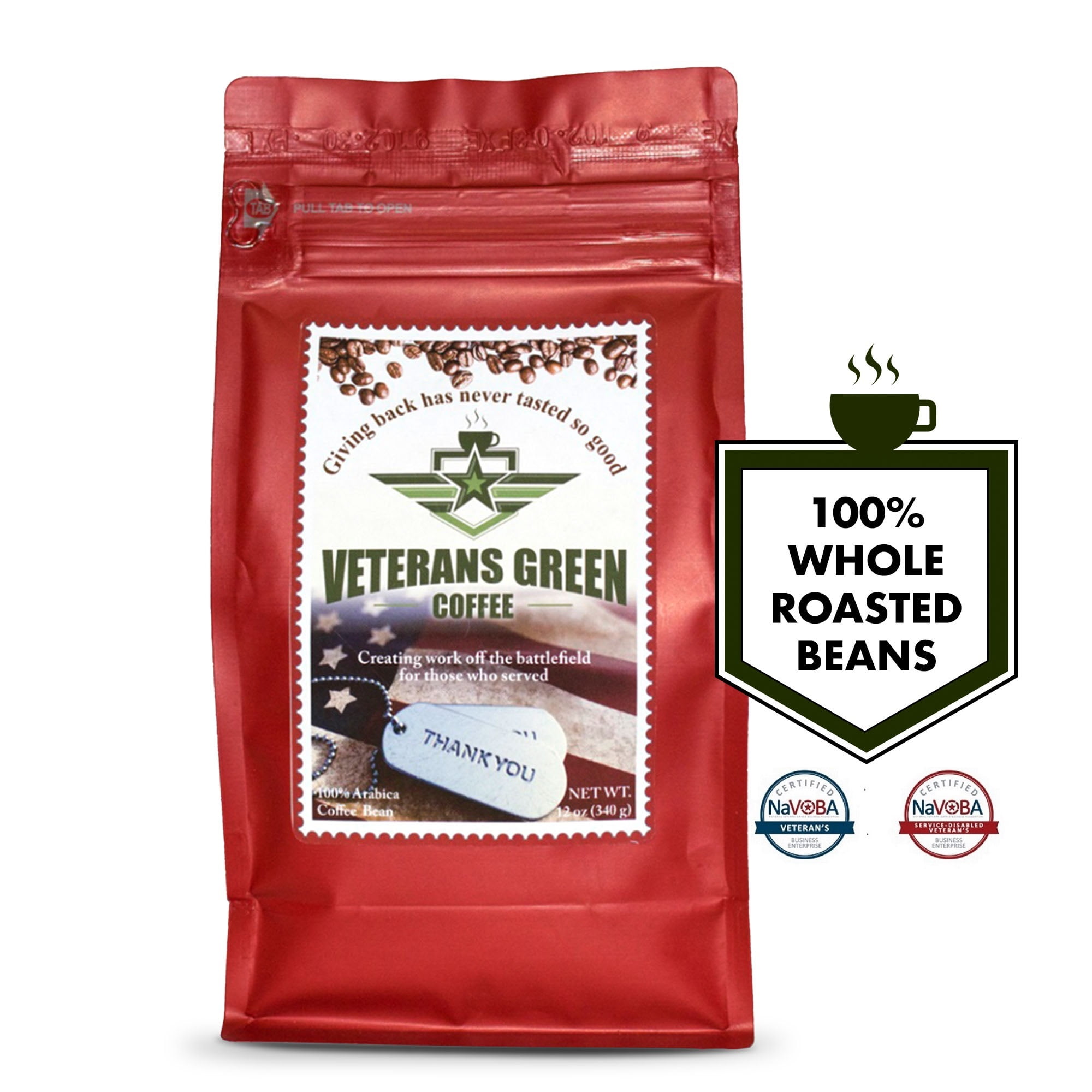 Veterans Green Coffee Roasted Coffee Beans, Medium Roast, Veterans