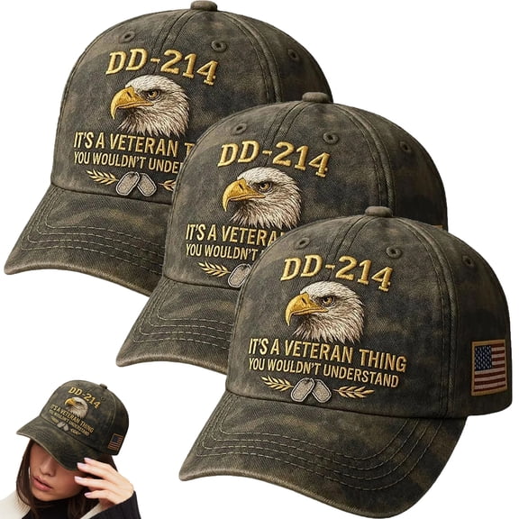This is a Veterans' Matter Hat, Military Service Baseball Cap for Men, Patriotic Veteran Day Gifts for Retired Soldiers, a Veterans' Matter Hat, Olive Green with Eagle Printed Pattern（3PC）