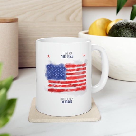 Veterans 11 oz Coffee Mug - I Stand For Our Flag White Ceramic Gift