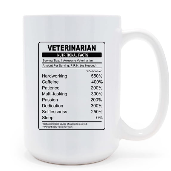 Mycheny Veterinarian Nutritional Facts 15 Oz Coffee Mug, Funny Veterinary Gift for Vet Assistants, Vet Techs