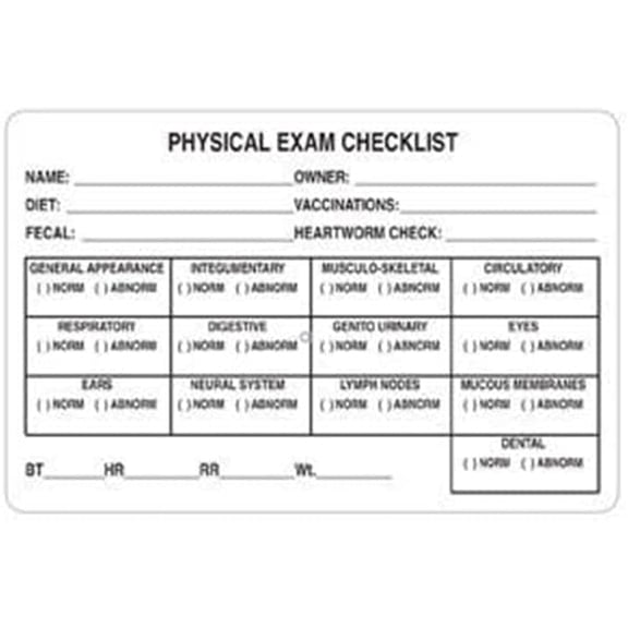 Veterinarian Physical Examination Stickers, Veterinarian Stickers, 4" x 2-5/8", White, 240/Roll, Tabbies Veterinary V-AN407