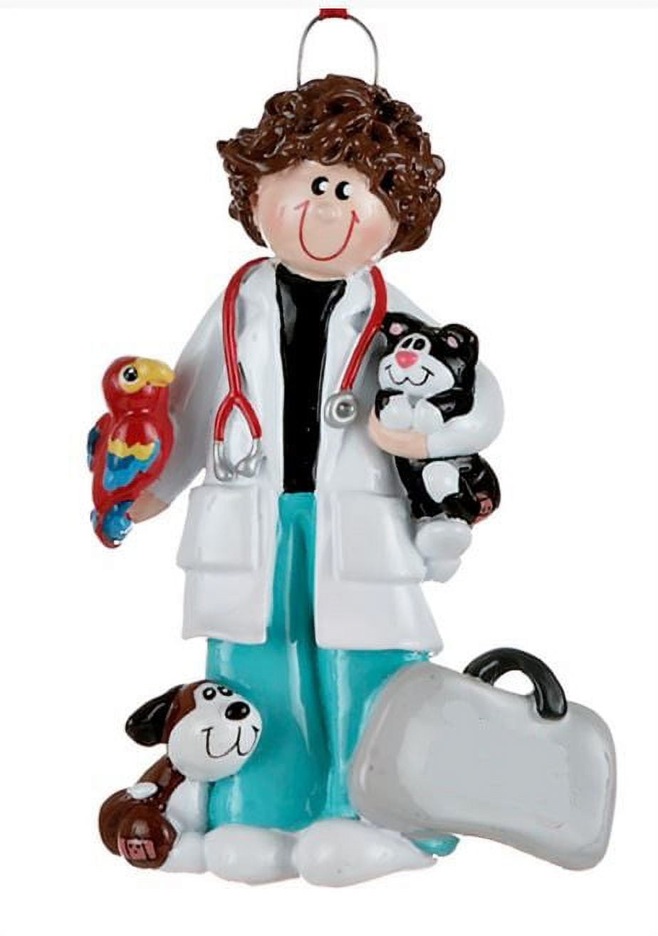 Veterinarian Woman with Dog Cat and Bird Vet Christmas Ornament Tree Decoration