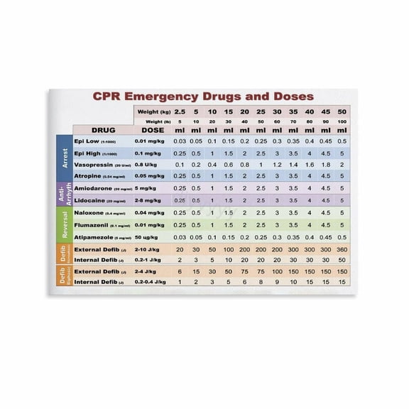Veterinary CPR Emergency Drugs Dose Chart Poster 2 Canvas for Living Room Bedroom Decor
