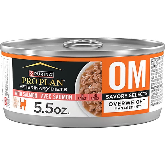 Veterinary Diets OM Overweight Management Savory Selects, Salmon Feline Formula Wet Cat Food, 5.5 oz., Case 24