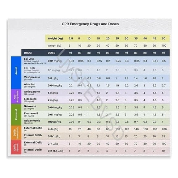 Veterinary Emergency CPR and Drug Dosage Quick Reference Poster for Veterinarians Vet Techs and Students Clinic Wall-Art