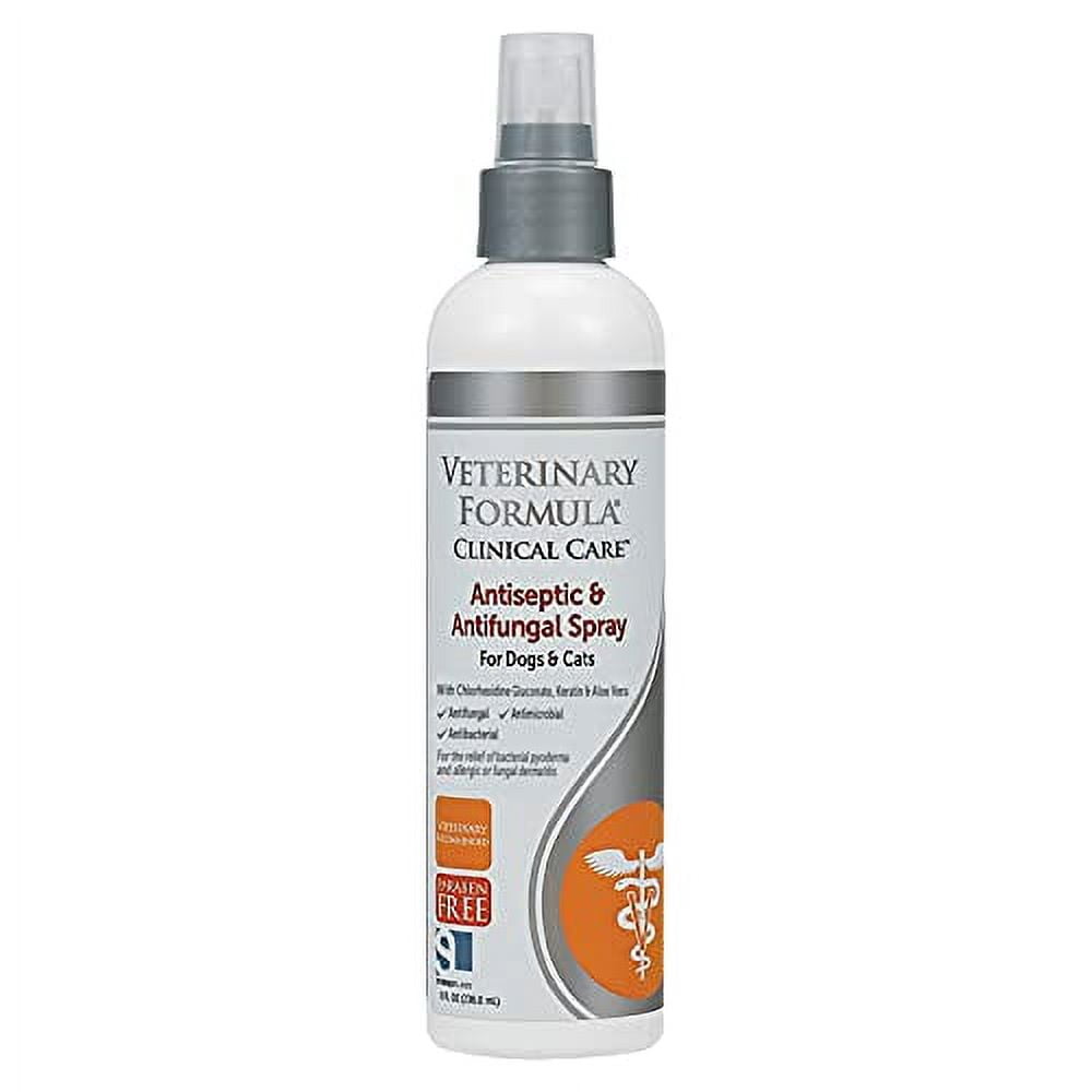 Veterinary Formula Clinical Care Antiseptic and Antifungal Spray for Dogs and Cats, 8 oz Fast Acting Medicated Topical Spray Treatment for Fungal and Bacterial Skin Infections in Dogs and Ca