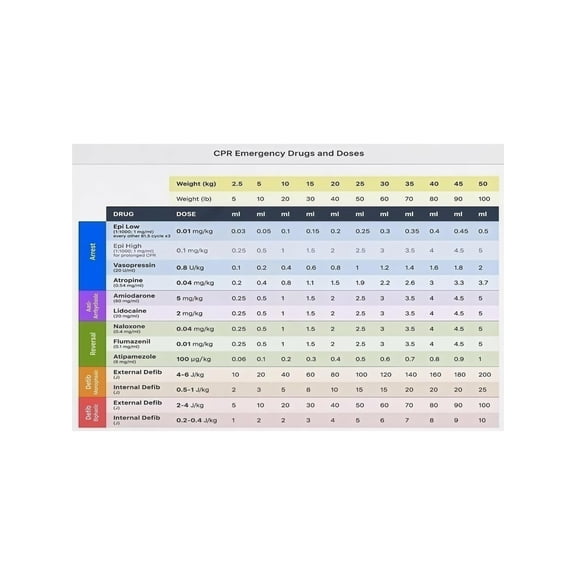 Veterinary Medical Reference Poster Drug Dosage Chart and Emergency CPR Guide for Animal Hospitals and Vet Schools