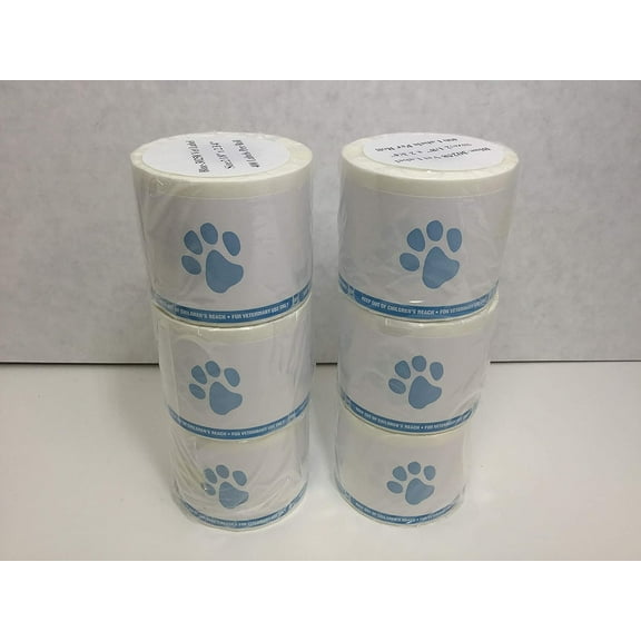 Veterinary Prescription Labels 6 Rolls, Blue Paw Print & Warning, 2-1/8" x 2-3/4", 400 per roll, Compatible with 30258