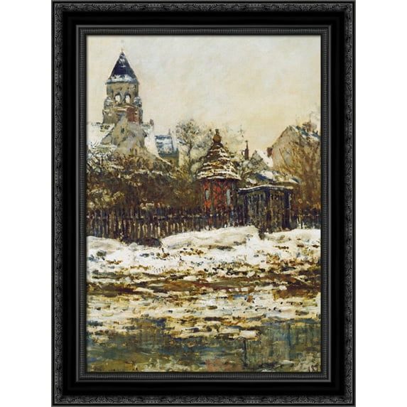 Vetheuil, The Church in Winter 20x24 Black Ornate Wood Framed Canvas Art by Monet, Claude