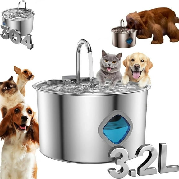Vetiflow Dog Bowl, Dog Fresh Water Fountain, 3.2L Stainless Steel Pet Fountain Water Bowl with Four-Layer Filtration, Large Capacity Drinking for Dogs & Cats (1 Water Bowl)