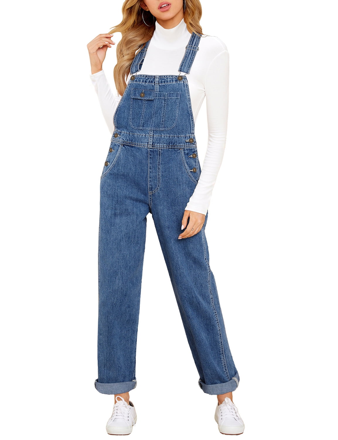 Loose Side Pocket Sleeveless Denim Jumpsuits, Casual Adjustable Shoulder  Strap Denim Suspenders Trousers, Women's Denim Jeans & Clothing
