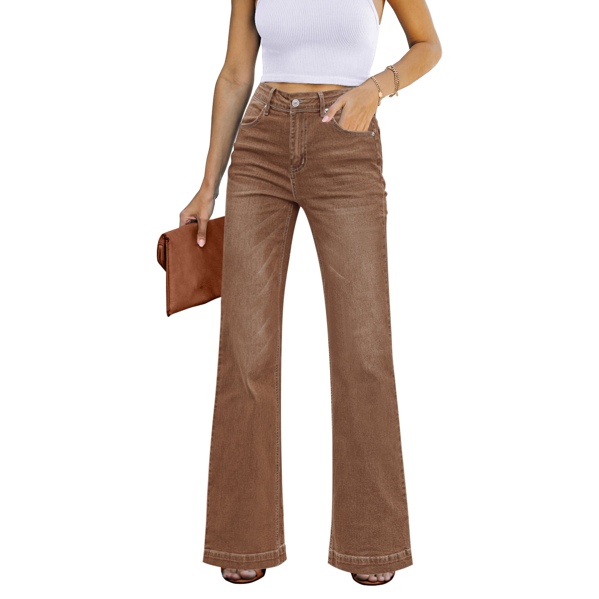 Vetinee Flared Jeans for Women Stretch Casual High Waisted Wide Leg Baggy  Denim Pants Pecan Brown Size 2XL Size 20 Size 22