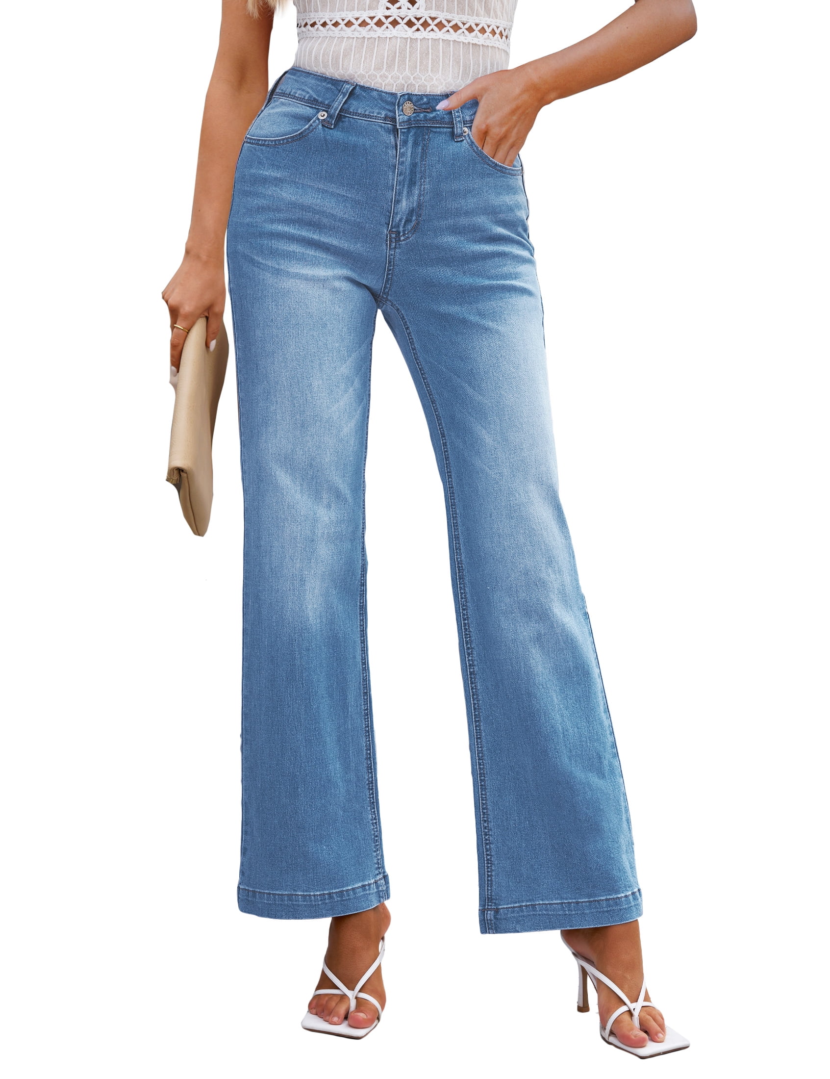 Vetinee High Waisted Wide Leg Jeans for Women Casual Summer Bootcut Jeans  Indigo Medium Blue Size 16 