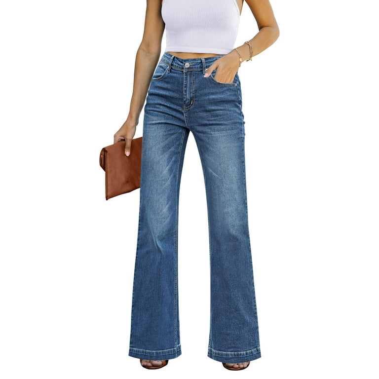 Vetinee Wide Leg Flare Jeans for Women Relaxed Fit High Waisted Stretch Denim Pants Lapis Loft Size L Fit Size 12 Size 14 Walmart