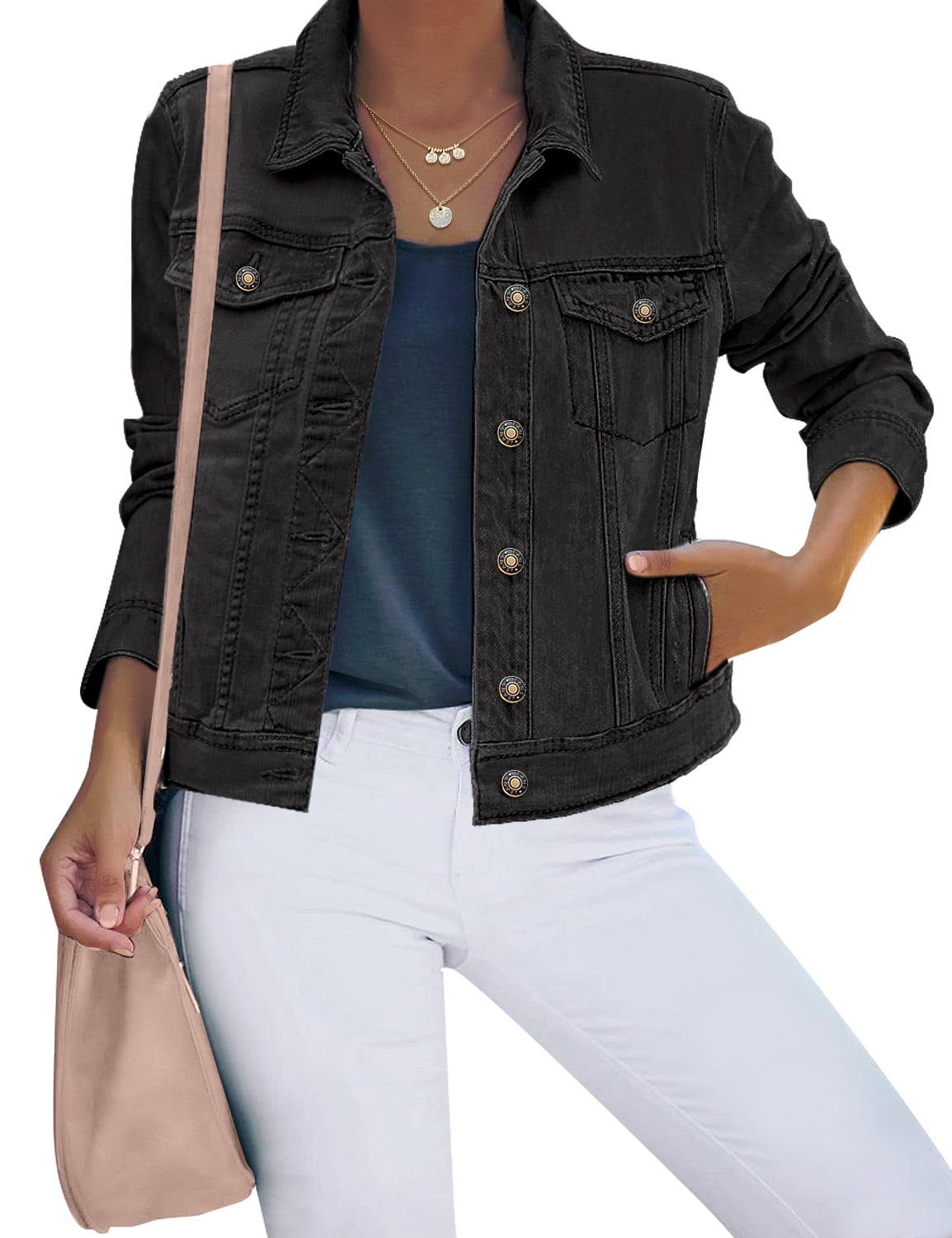 Vetinee Women Trucker Denim Jacket Button Jean Coat, Size XS-3XL ...