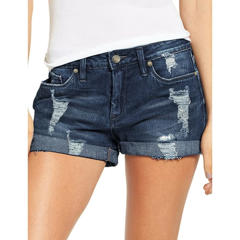 Vetinee Women s Classic Blue Denim Shorts Casual High Waisted