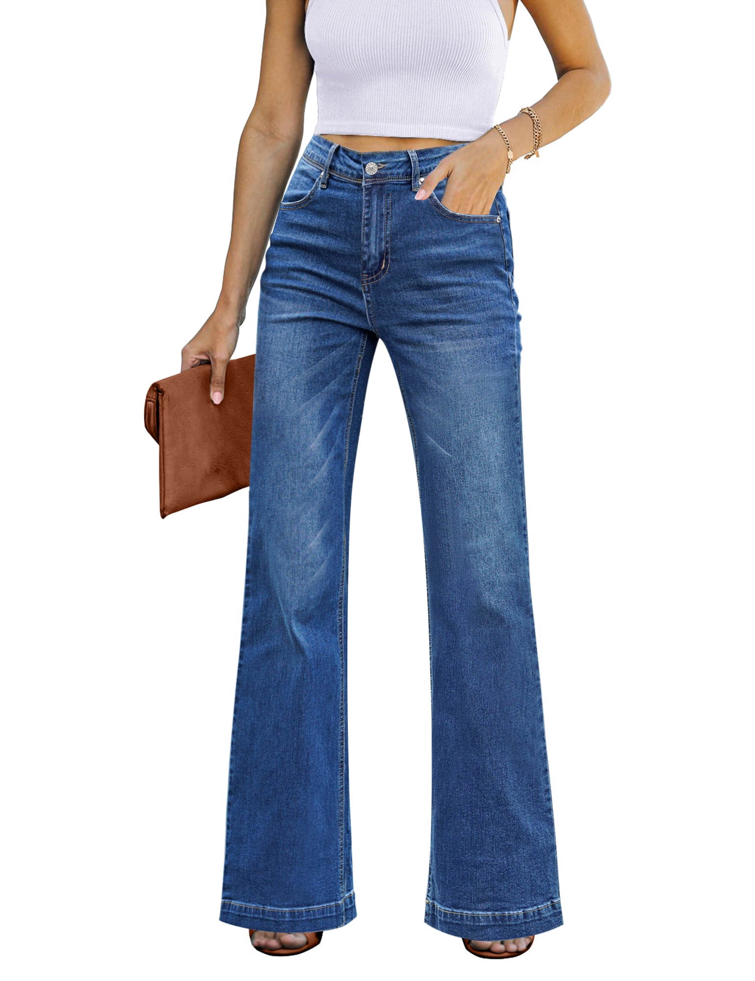 Vetinee Women's High Waisted Flare Jeans Casual Fitted Bell Bottom ...