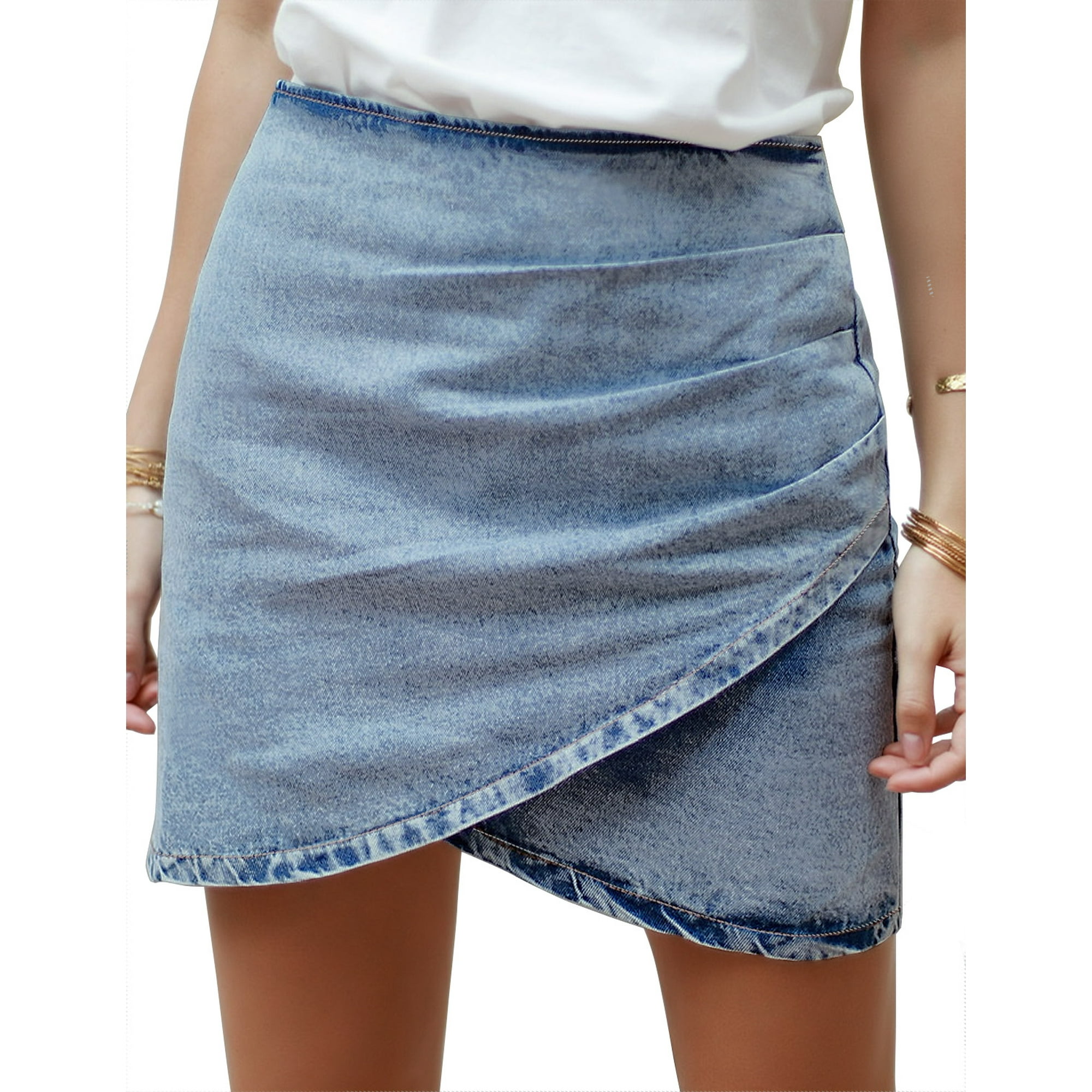 Vetinee Women's Plus Size Denim Short Skirts Cute Tulip Hem Zip-Up Washed  Casual Jean Skirt Size XS Fit Size 0 Size 2 - Walmart.com