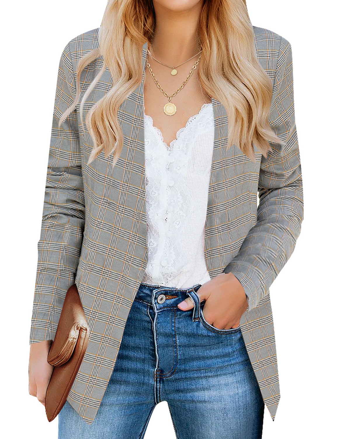 Eytino Womens Pocketed Office Blazers Open Front Cardigans Jacket Work ...