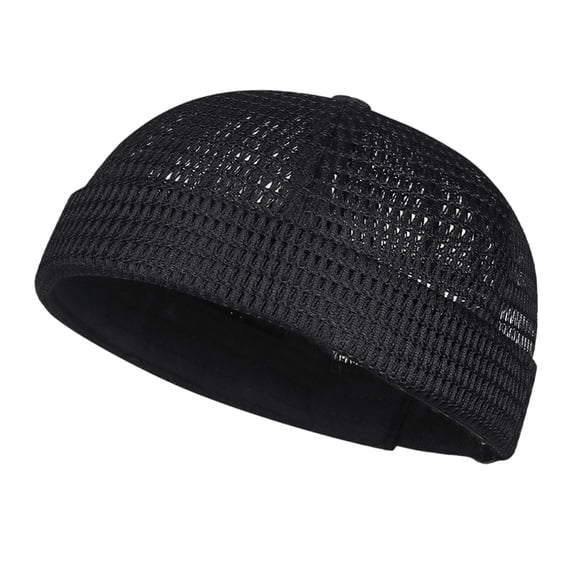 Veting Unisex Breathable Mesh No Brim Docker Cap, Adjustable Hollow Out Yuppie Skull Cap Lightweight Casual Street Beanie Hat for Men Women Daily Outdoor Use,Black