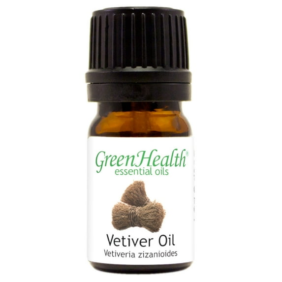 Vetiver Essential Oil - 1/6 fl oz (5 ml) Glass Bottle w/ Euro Dropper - 100% Pure Essential Oil by GreenHealth