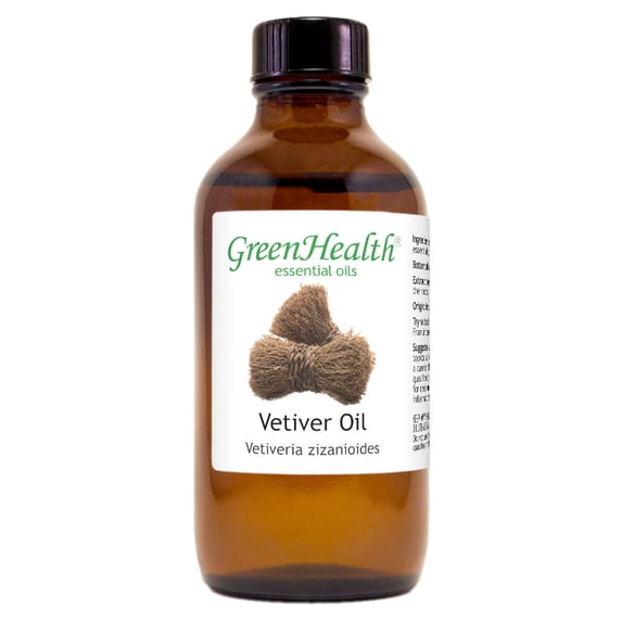 Vetiver Essential Oil - 4 fl oz (118 ml) Glass Bottle w/ Cap - 100% Pure Essential Oil by GreenHealth