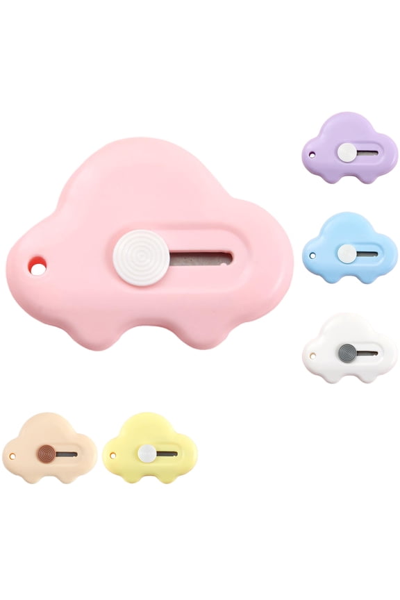 Retractable Box Cutter, Cute Cloud Shaped Small Mail OPaner with Keychain, Pocket Envelope Slitter for Package Box, Portable for Travel Ofice, Pink