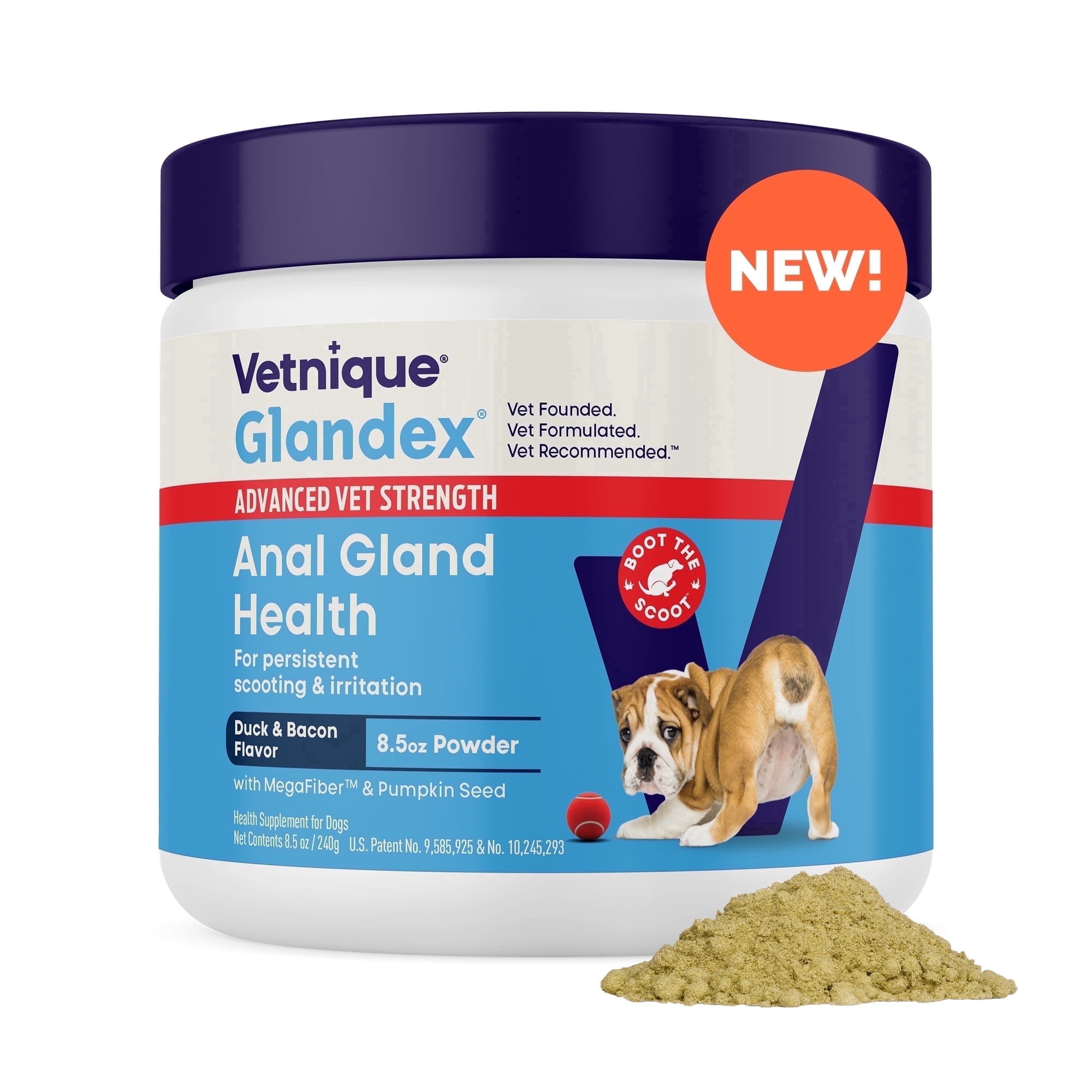 Vetnique Glandex Advanced Vet Strength Anal Gland Powder for Dogs, Duck & Bacon, 8.5oz