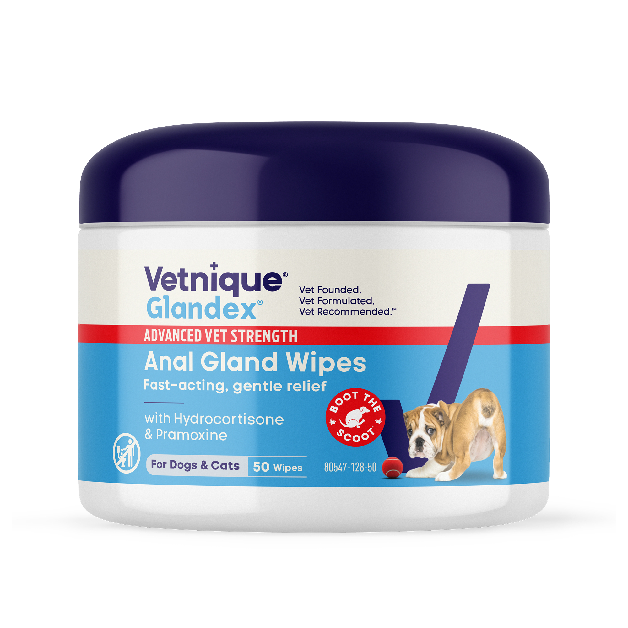 Vetnique Glandex Advanced Vet Strength Anal Gland Wipes for Dogs with Hydrocortisone & Pramoxine, 50 Count
