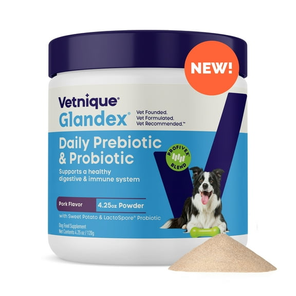 Vetnique Glandex Daily Prebiotic & Probiotic Powder for Dogs, Pork Flavored, 4.25oz.