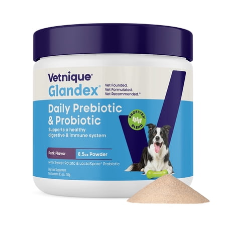 Vetnique Glandex Daily Prebiotic & Probiotic Powder for Dogs, Pork Flavored, 8.5oz.