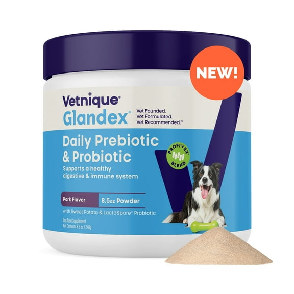 Vetnique Glandex Daily Prebiotic & Probiotic Powder for Dogs, Pork Flavored, 8.5oz.
