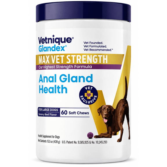 Vetnique Glandex Max Vet Strength Anal Gland Chews for Large Dogs, Savory Beef Flavor, 60 Count
