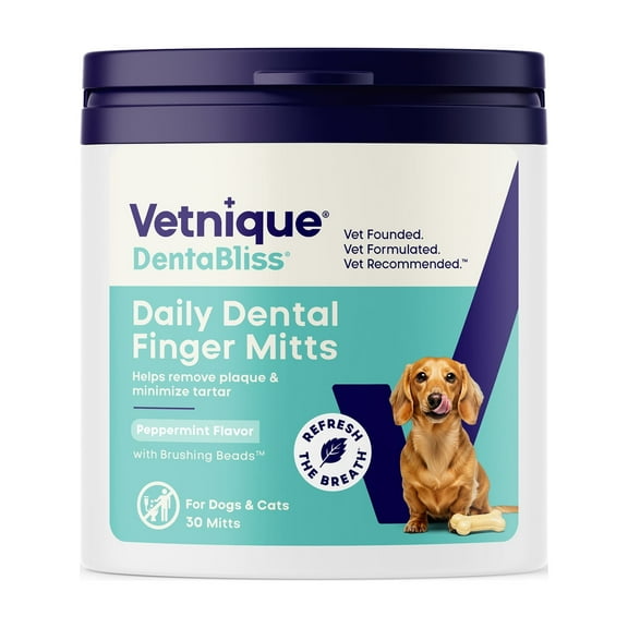 Vetnique Dentabliss Dental Wipes Finger Mitts, for Dogs & Cats, Peppermint, 30 Ct