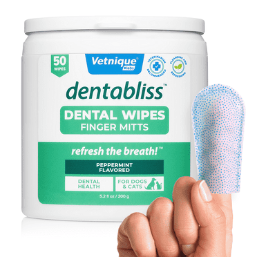 Vetnique Labs Dentabliss Dental Wipes Finger Mitts, for Dogs & Cats, Peppermint Flavored, 50 Wipes