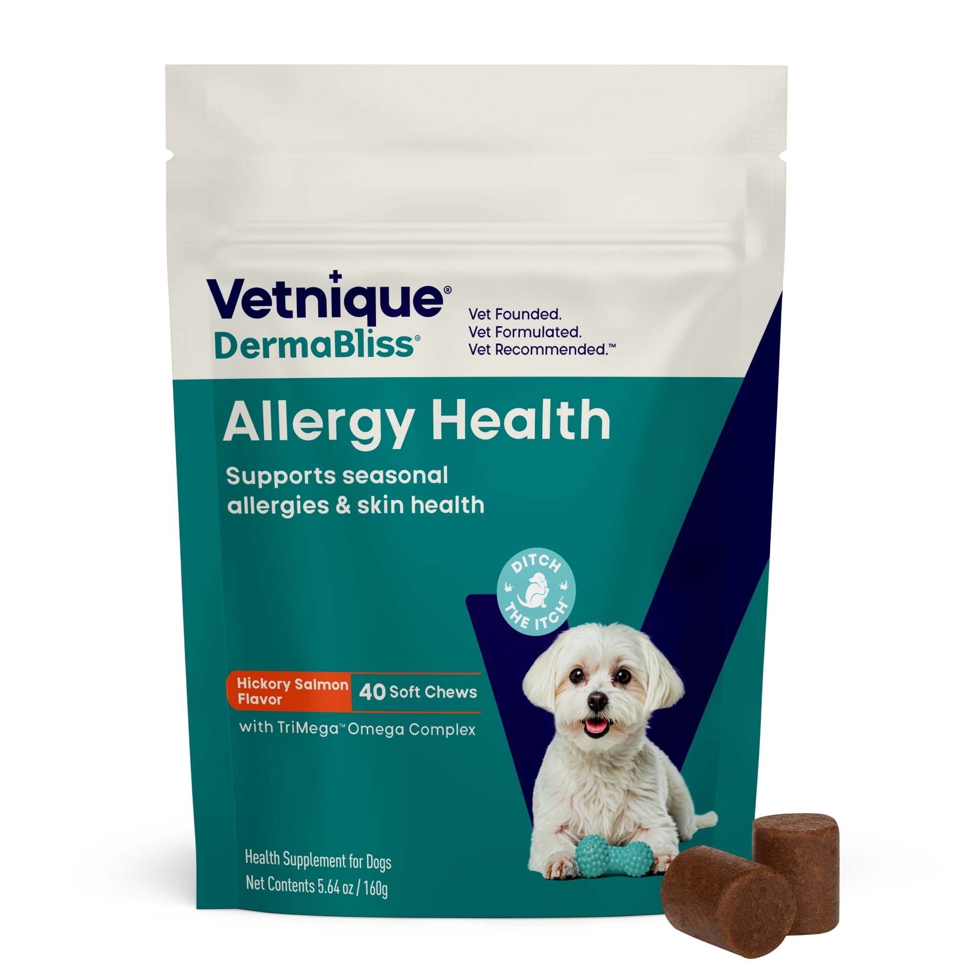 Vetnique DermaBliss Allergy & Itch Relief Soft Chews for Dogs, Hickory