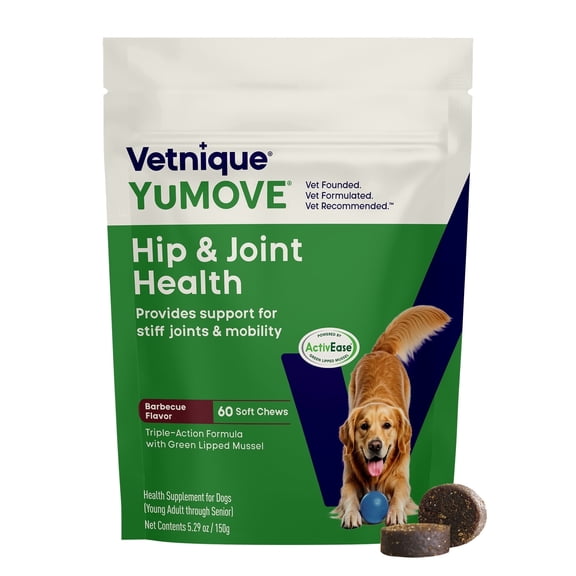 Vetnique YuMOVE Hip & Joint Chews, for Dogs with Glucosamine, Barbecue Flavored, 60ct
