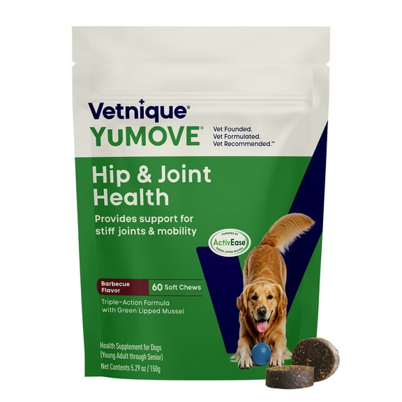 Vetnique Labs YuMOVE Hip & Joint Soft Chews, Barbecue Flavored, Supplements for Adult Dogs, 60 Count